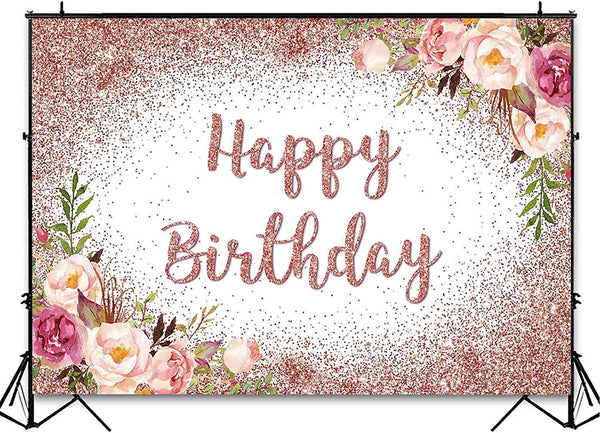 Rose Gold Birthday Backdrop for Girls Women Happy Birthday Party Photography Background - Hibrides