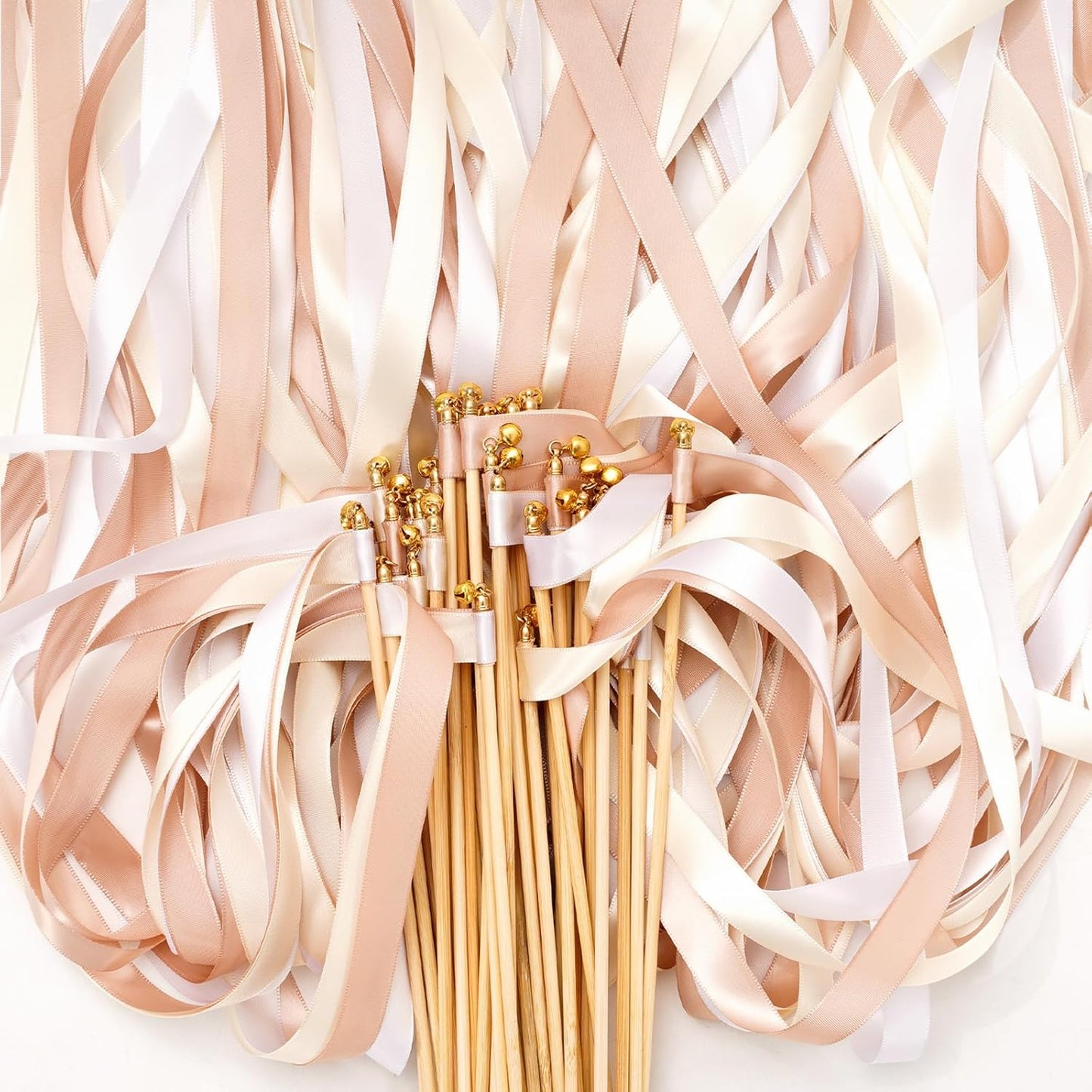 Handmade Wedding Ribbon Sticks with Bells White Champagne Streamers
