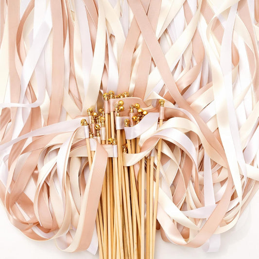 Handmade Wedding Ribbon Sticks with Bells White Champagne Streamers