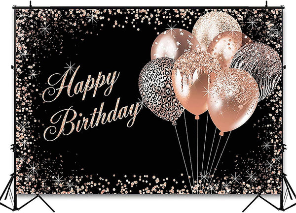 Rose Gold Birthday Backdrop for Girls Women Happy Birthday Party Decoration Photoshoot - Hibrides