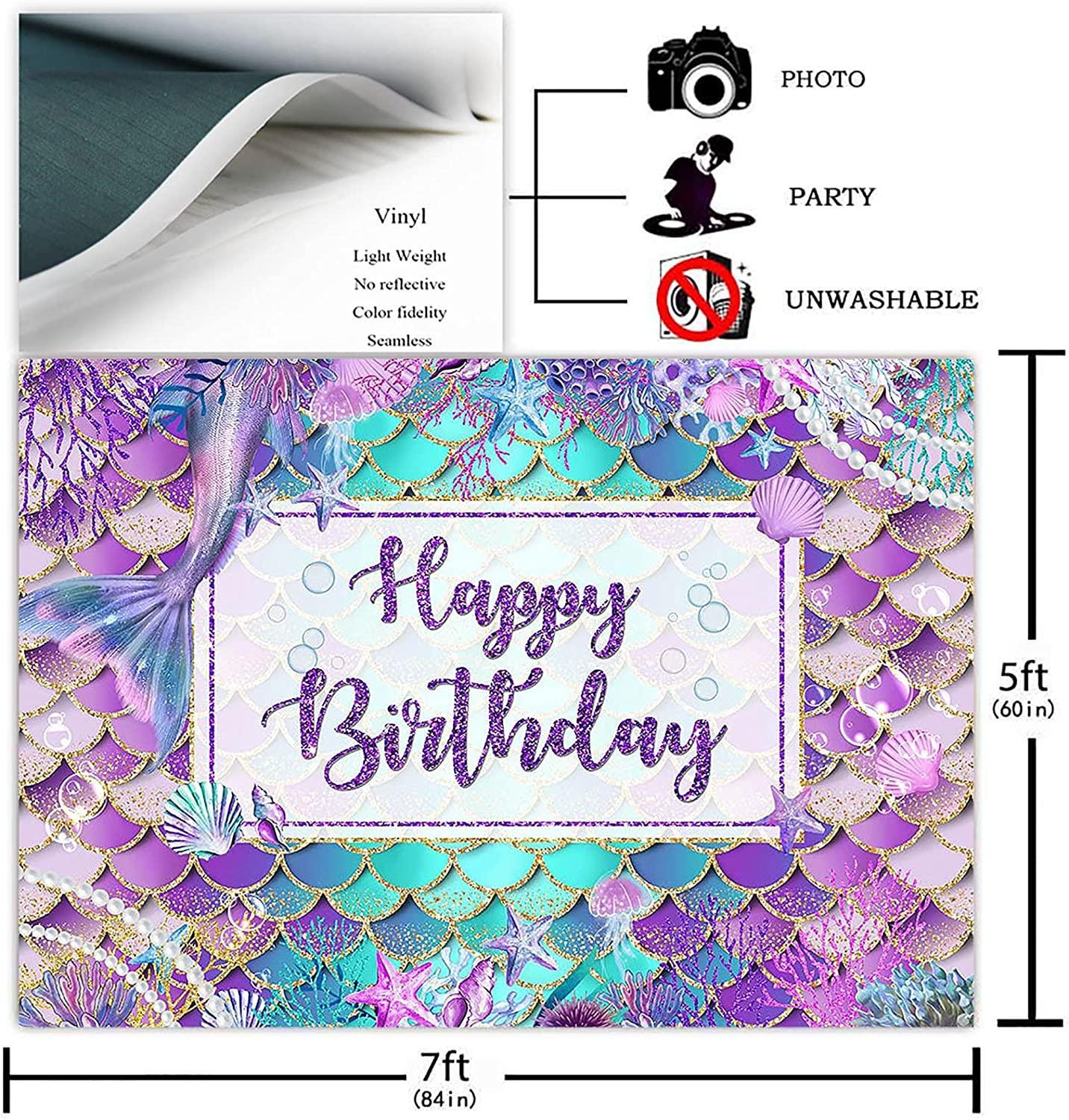 Mermaid Birthday Backdrop for Girl Under The Sea Party Photography Background - Hibrides
