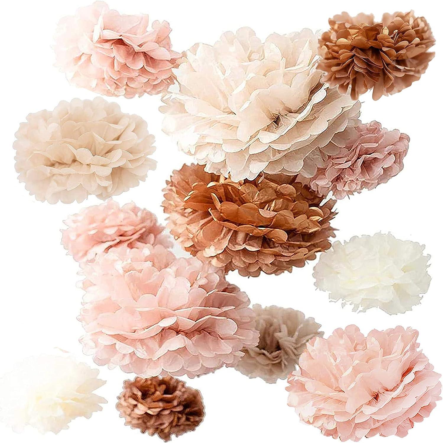20Pcs Party Tissue Paper Pom Poms Set - Blush Pink Tissue Paper Flowers Decorations, Boho Birthday Party, Bachelorette, Bridal Shower Decorations, Wedding, Baby Shower Decor - Hibrides