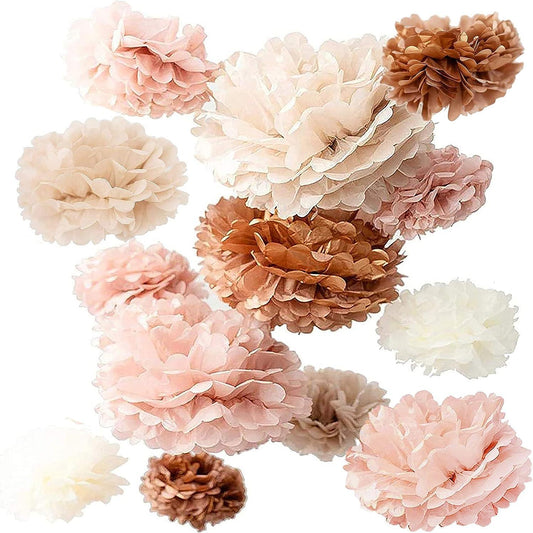 20Pcs Party Tissue Paper Pom Poms Set - Blush Pink Tissue Paper Flowers Decorations, Boho Birthday Party, Bachelorette, Bridal Shower Decorations, Wedding, Baby Shower Decor - Hibrides