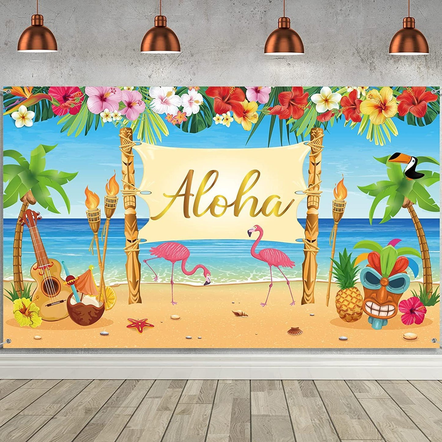 Hawaiian Aloha Party Decoration, Extra Large Summer Luau Beach Party Banner Backdrop - Hibrides