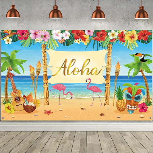 Hawaiian Aloha Party Decoration, Extra Large Summer Luau Beach Party Banner Backdrop - Hibrides