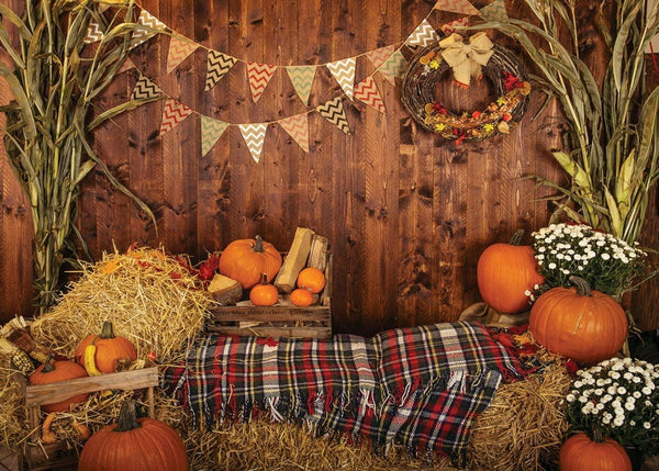 7x5FT Fall Thanksgiving Photo Backdrop Rustic Wood Board Barn Harvest Photography Background - Hibrides