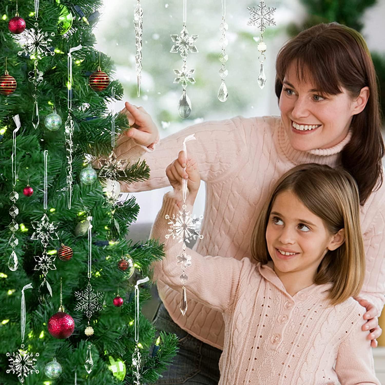 18pcs Christmas Tree Decoration Crystal Ornaments - Hanging Acrylic Christmas Snowflake Icicle Drop Crystal Ornaments for Christmas Tree - Hibrides