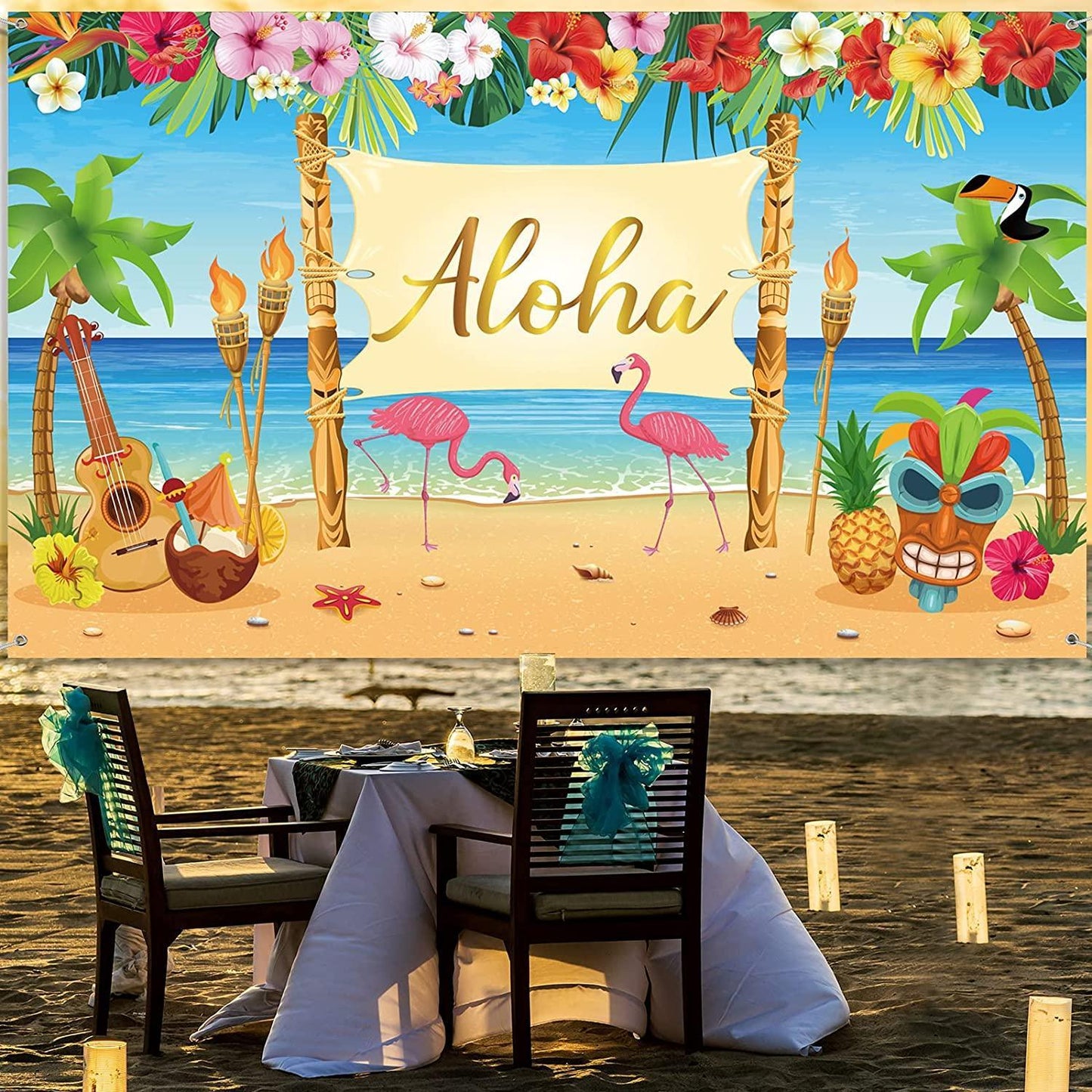 Hawaiian Aloha Party Decoration, Extra Large Summer Luau Beach Party Banner Backdrop - Hibrides