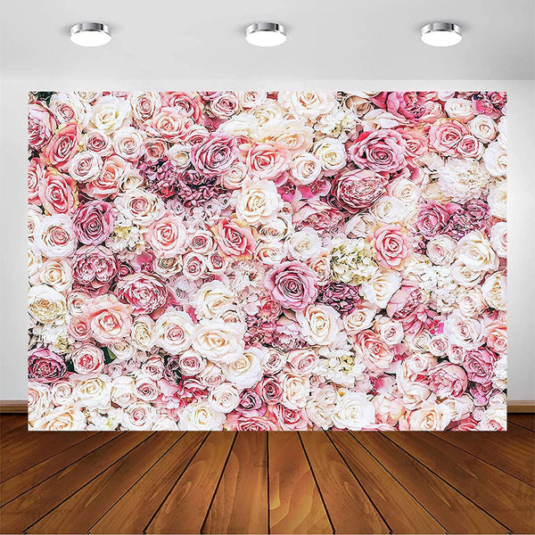 Floral Backdrop for Parties Photoshoot Pink Rose Flowers Wedding Birthday Party Photography Background - Hibrides