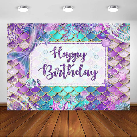 Mermaid Birthday Backdrop for Girl Under The Sea Party Photography Background - Hibrides