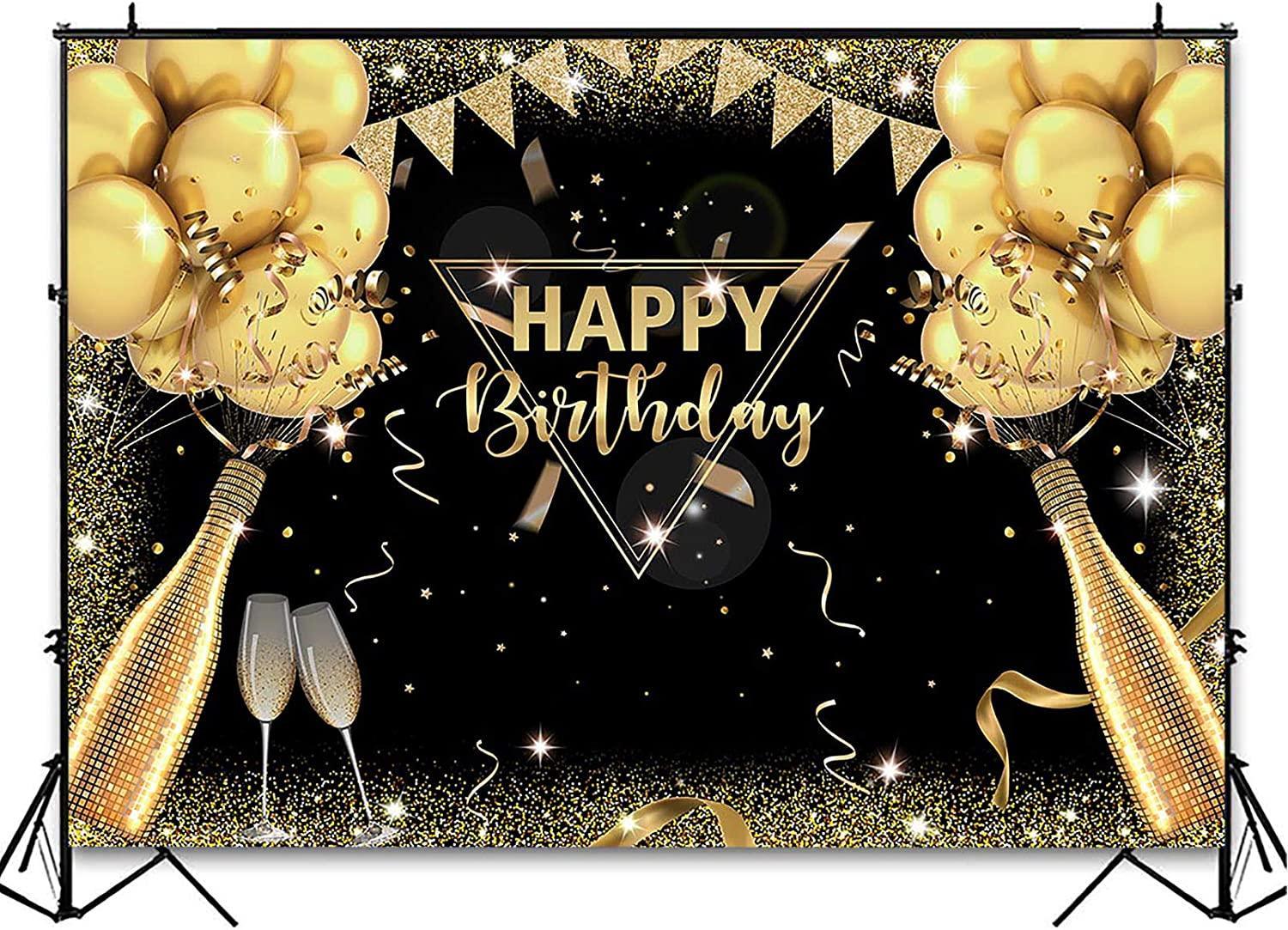 Black Gold Birthday Backdrop for Adult Men Woman Party Decorations Surprise - Hibrides