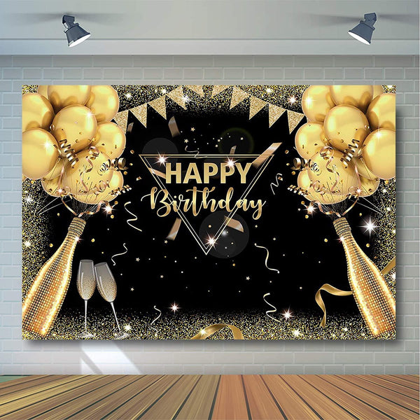 Black Gold Birthday Backdrop for Adult Men Woman Party Decorations Surprise - Hibrides
