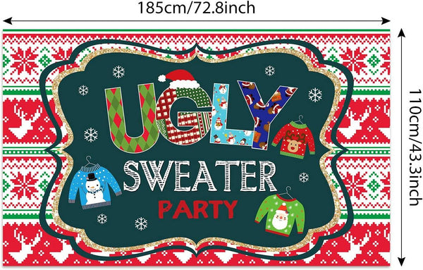 Ugly Sweater Party Supplies Large Fabric Red and Green Ugly Xmas Sweater Party Backdrop for Ugly Sweater - Hibrides