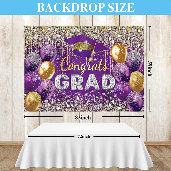 Purple and Gold Graduation Backdrop for Girl Boy Photography Master Congratulations Congrats Grad Class of 2023 - Hibrides