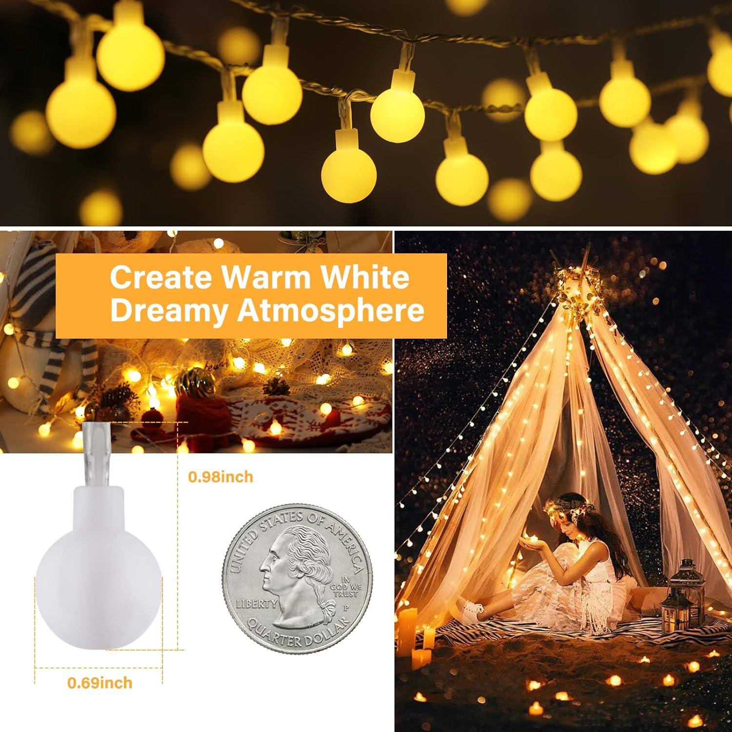 Globe String Lights, 33 Feet 100 Led Fairy Lights Plug in, 8 Modes with Remote Mini Globe Lights for Indoor Outdoor - Hibrides