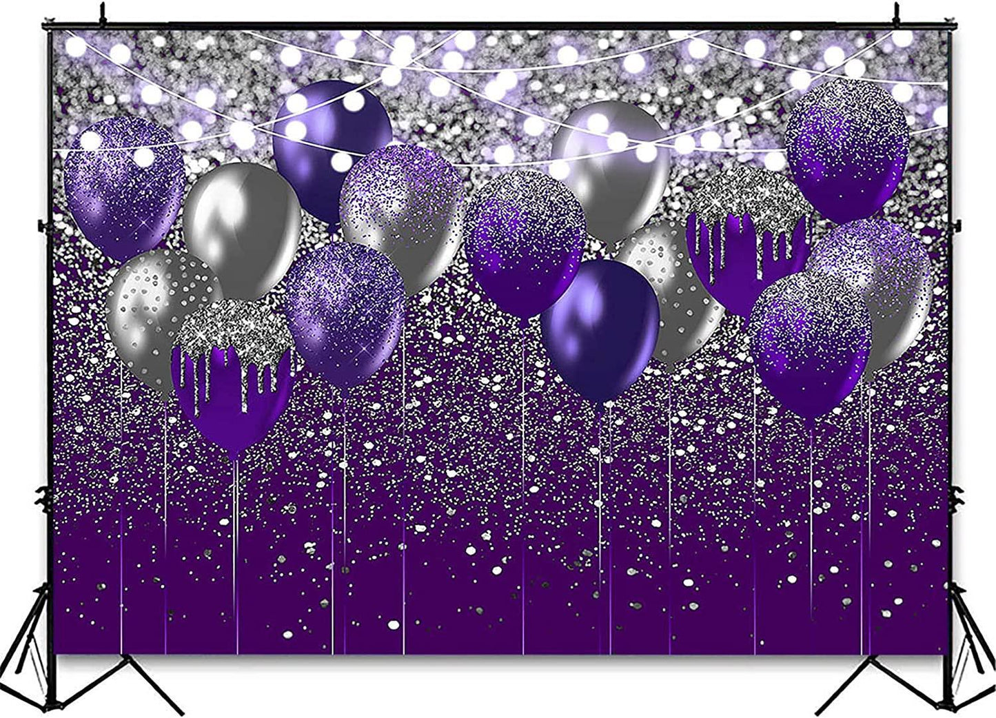 Purple and Silver Glitter Backdrop for Birthday Wedding Prom Graduation Photography Background - Hibrides