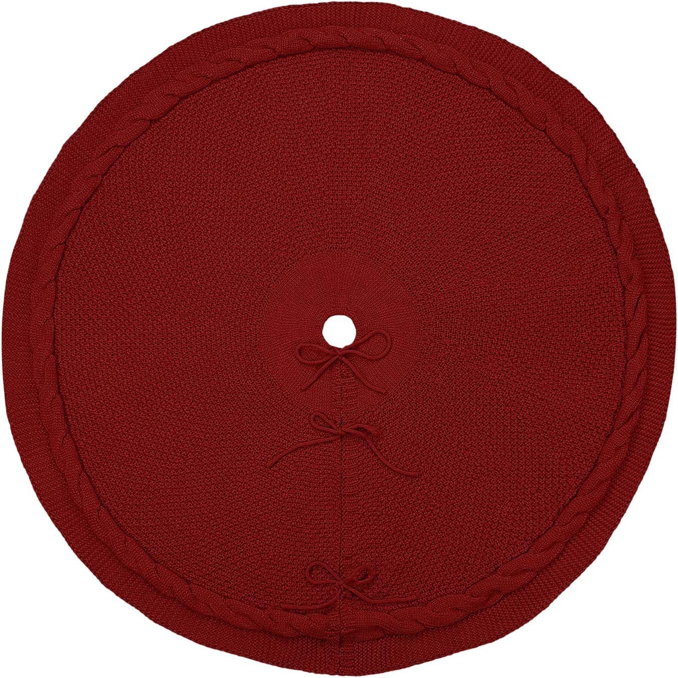 Burgundy Christmas Tree Skirt, 48 inches Luxury Cable Knit Knitted Thick Rustic Xmas Holiday Decoration - Hibrides