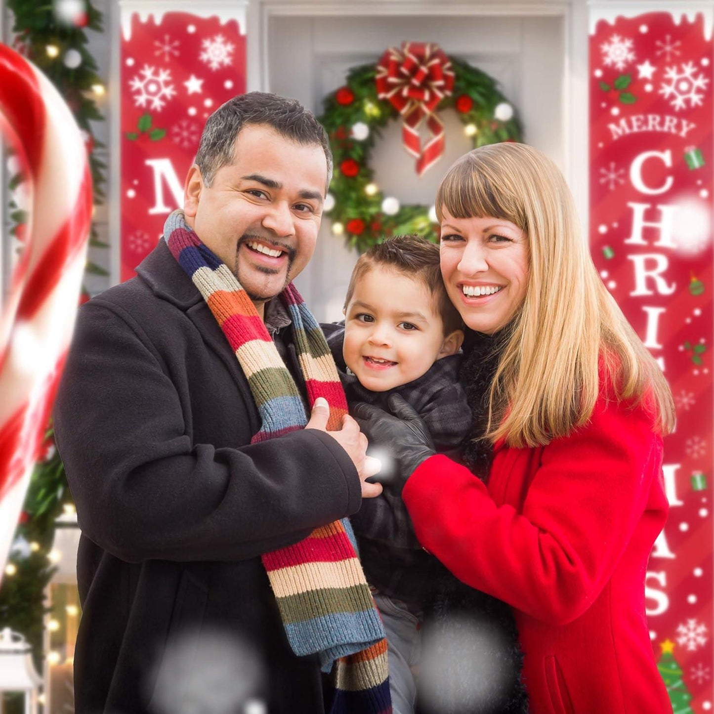 Merry Christmas Banner Sign- Christmas Front Porch Door Decorations - Outdoor Xmas Decor - Red Merry Christmas Sign - Hibrides