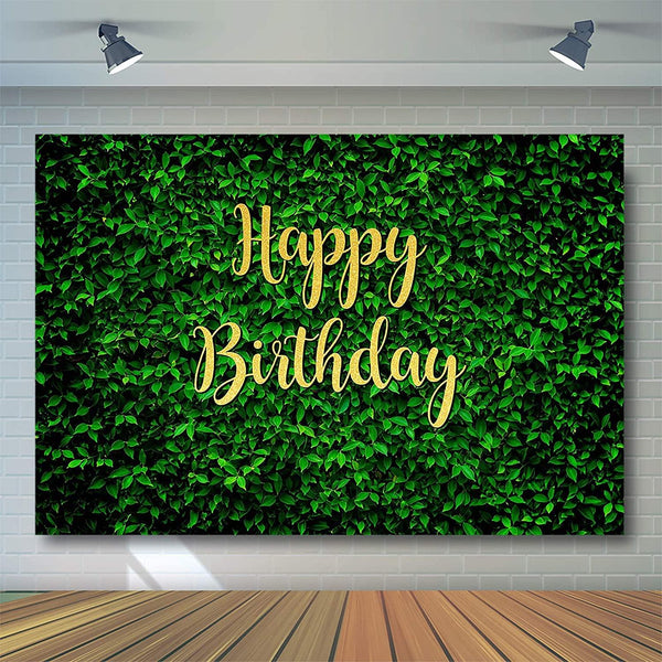 Green Leaves Happy Birthday Backdrop for Jungle Safari Party Decorations Photography Background - Hibrides