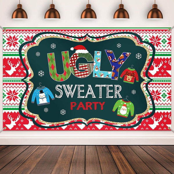 Ugly Sweater Party Supplies Large Fabric Red and Green Ugly Xmas Sweater Party Backdrop for Ugly Sweater - Hibrides