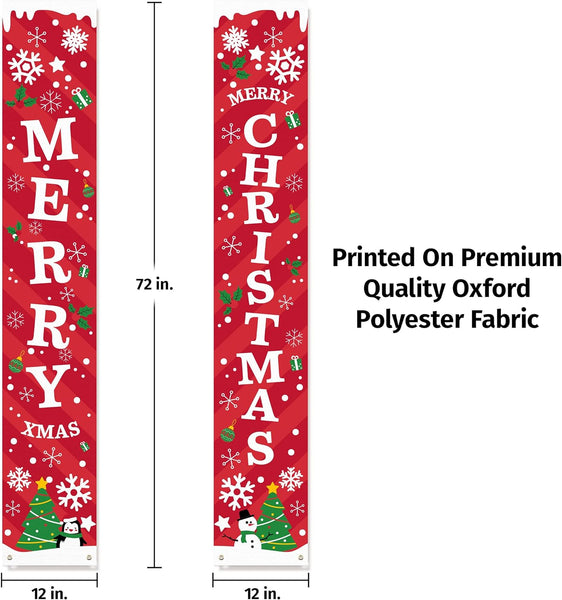 Merry Christmas Banner Sign- Christmas Front Porch Door Decorations - Outdoor Xmas Decor - Red Merry Christmas Sign - Hibrides