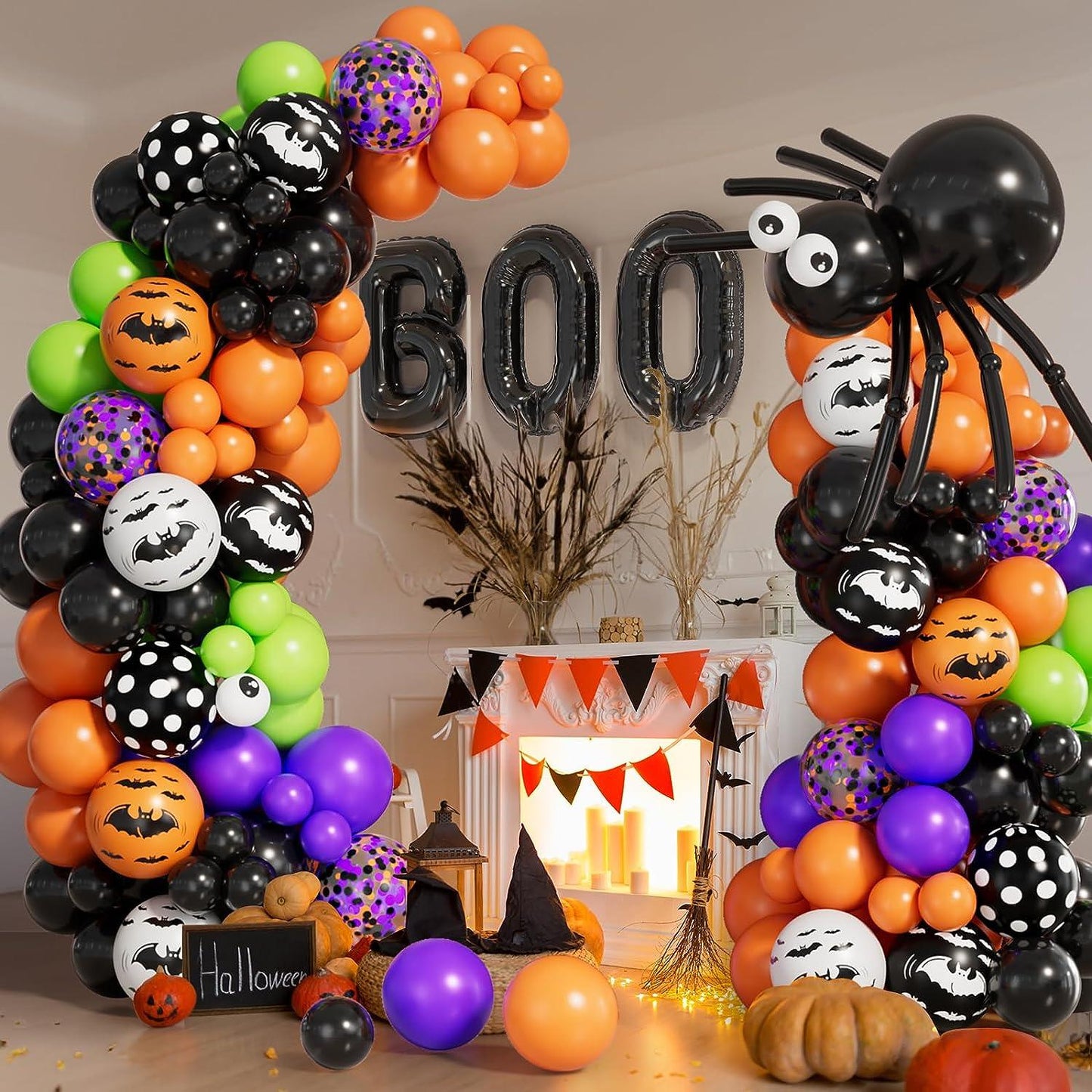 117pcs Halloween Balloon Garland Arch kit with Spider Balloons Black Orange Purple Fruit Green Confetti Balloons - Hibrides