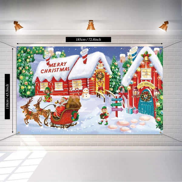 Christmas Wall Scene Santa Backdrop Extra Large Fabric Christmas Door Cover Decor Christmas Banner - Hibrides