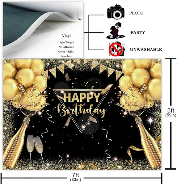 Black Gold Birthday Backdrop for Adult Men Woman Party Decorations Surprise - Hibrides