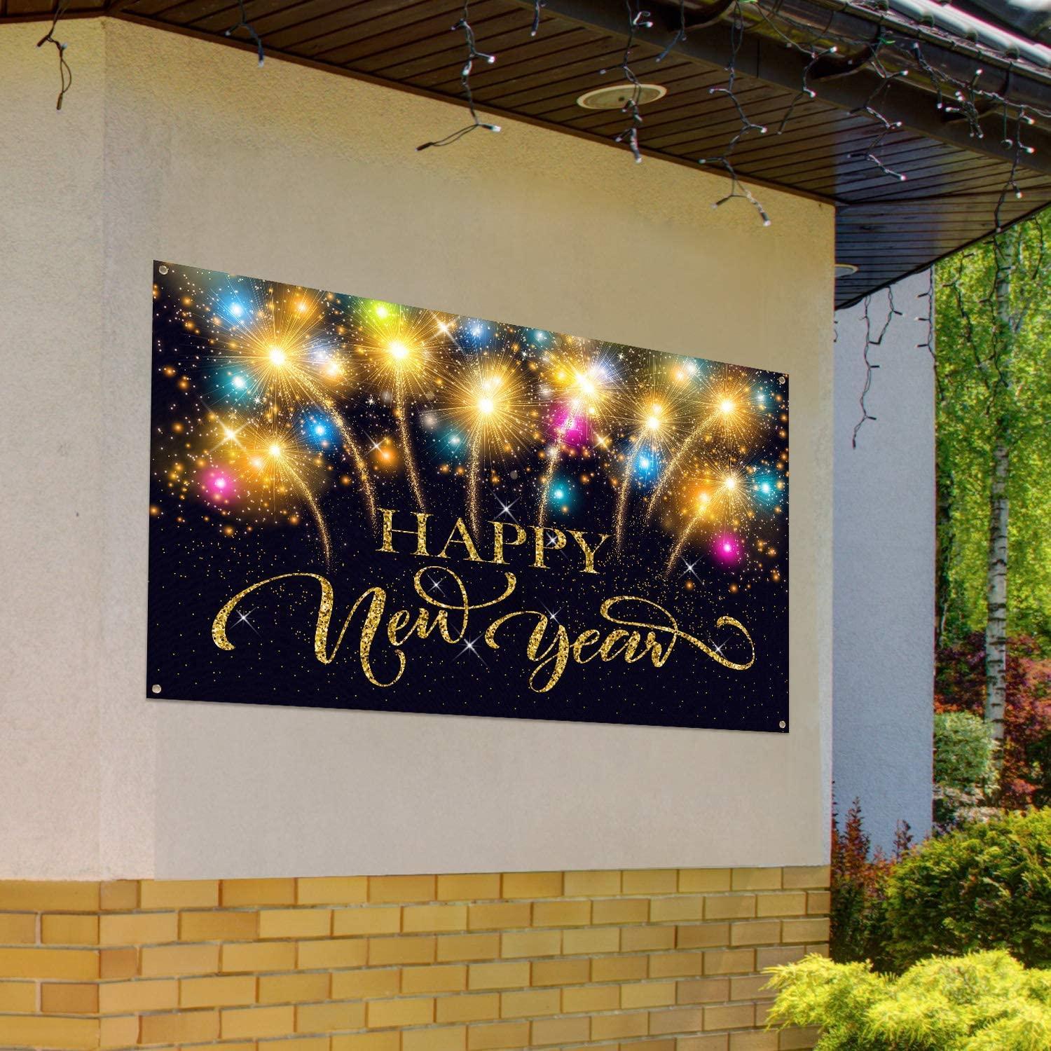 Happy New Year Party Decoration Supplies, Extra Large Fabric Happy New Year Banner for 2023 Party Decoration, - Hibrides