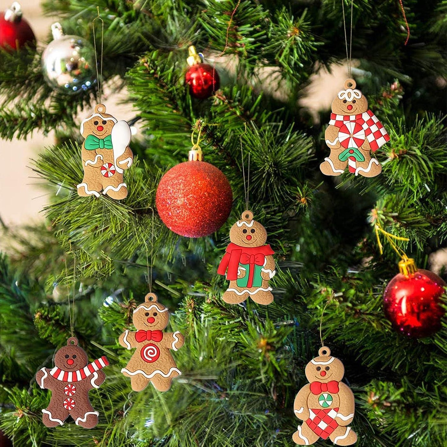 12pcs Gingerbread Man Ornaments for Christmas Tree Assorted Plastic Gingerbread Figurines Ornaments for Christmas Tree - Hibrides