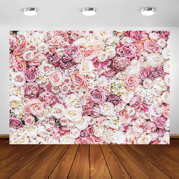 Floral Backdrop for Parties Photoshoot Pink Rose Flowers Wedding Birthday Party Photography Background - Hibrides