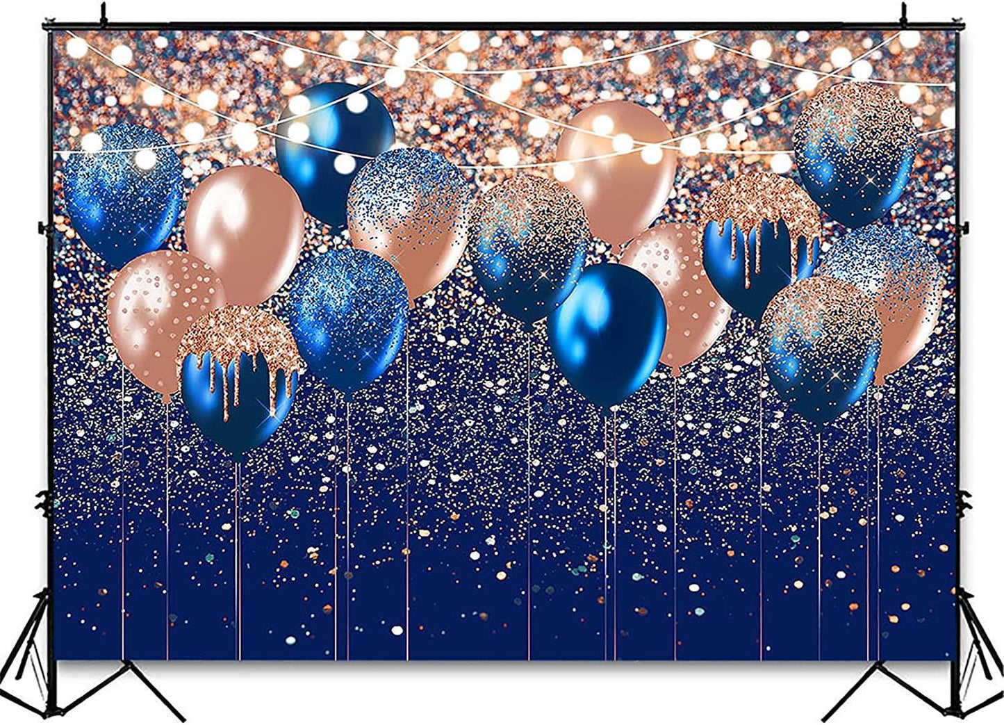 Rose Gold and Navy Glitter Balloon Backdrop for Adult Kids Birthday Party Photography Background - Hibrides