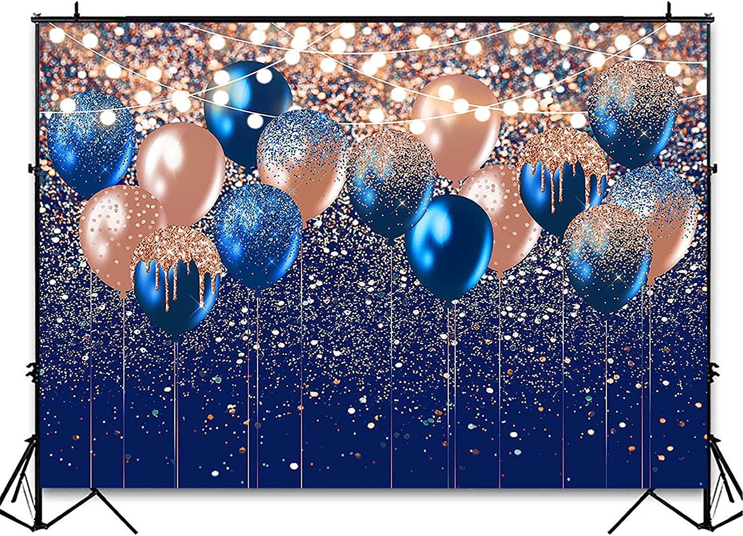 Rose Gold and Navy Glitter Balloon Backdrop for Adult Kids Birthday Party Photography Background - Hibrides