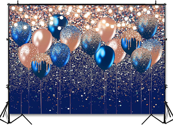 Rose Gold and Navy Glitter Balloon Backdrop for Adult Kids Birthday Party Photography Background - Hibrides