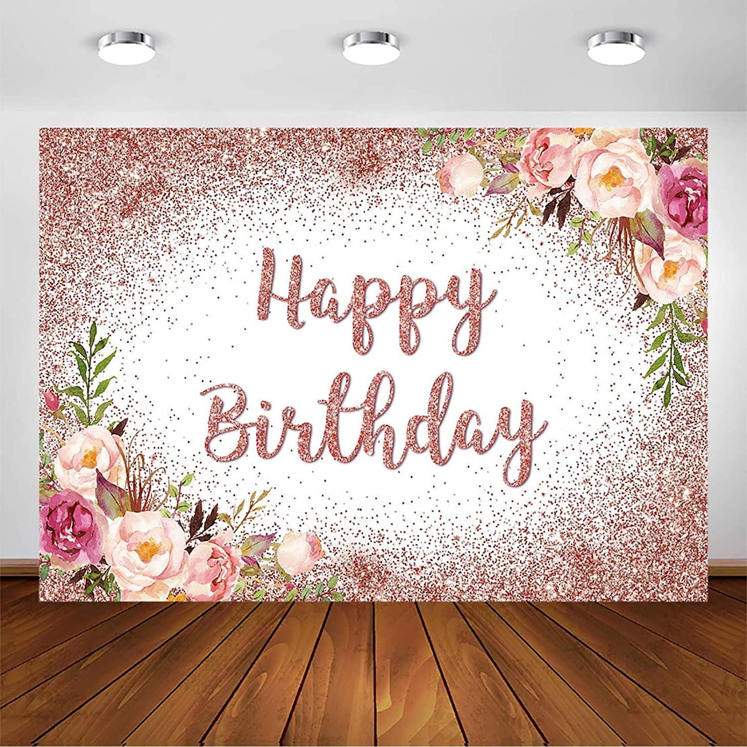 Rose Gold Birthday Backdrop for Girls Women Happy Birthday Party Photography Background - Hibrides