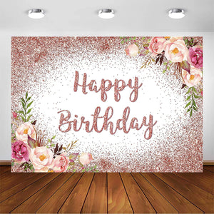 Rose Gold Birthday Backdrop for Girls Women Happy Birthday Party Photography Background - Hibrides