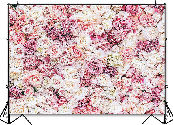 Floral Backdrop for Parties Photoshoot Pink Rose Flowers Wedding Birthday Party Photography Background - Hibrides