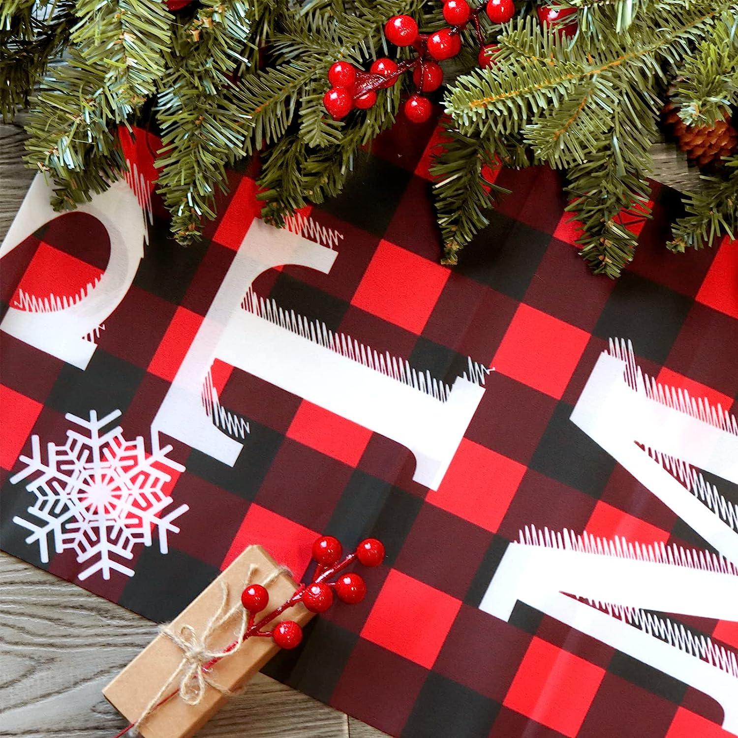 Christmas Decorations Outdoor Yard Front Porch Sign Set, Red Black Buffalo Plaid Door Banner, Hanging Merry Christmas Decorations for Home - Hibrides