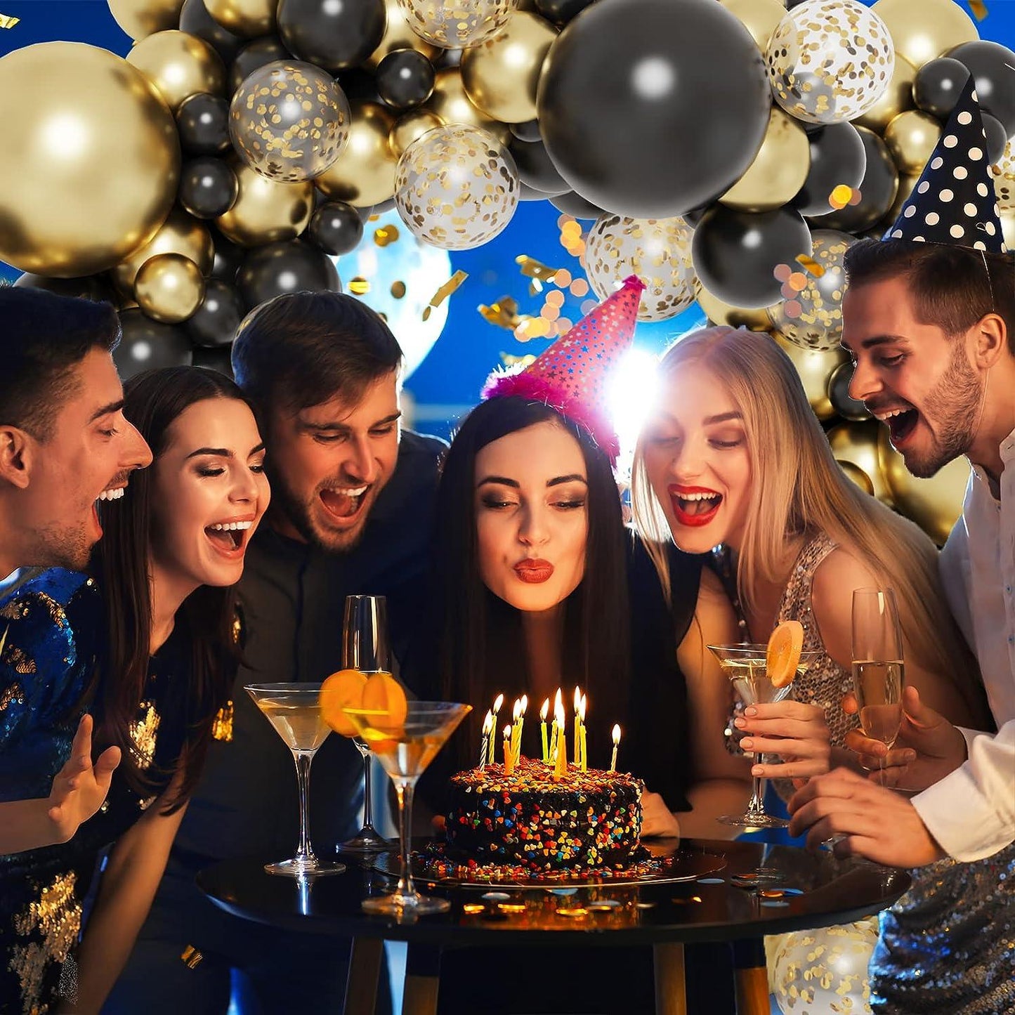 133pcs Black and Gold Balloons Garland Arch Kit, Black Metal Gold and Metallic Confetti Gold Balloons for Graduation Party Baby Shower - Hibrides