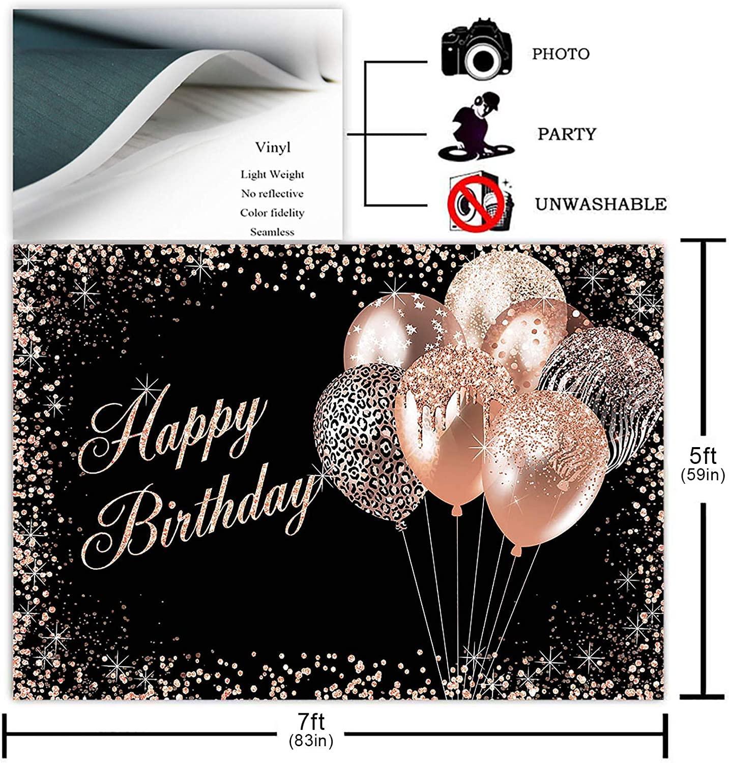 Rose Gold Birthday Backdrop for Girls Women Happy Birthday Party Decoration Photoshoot - Hibrides