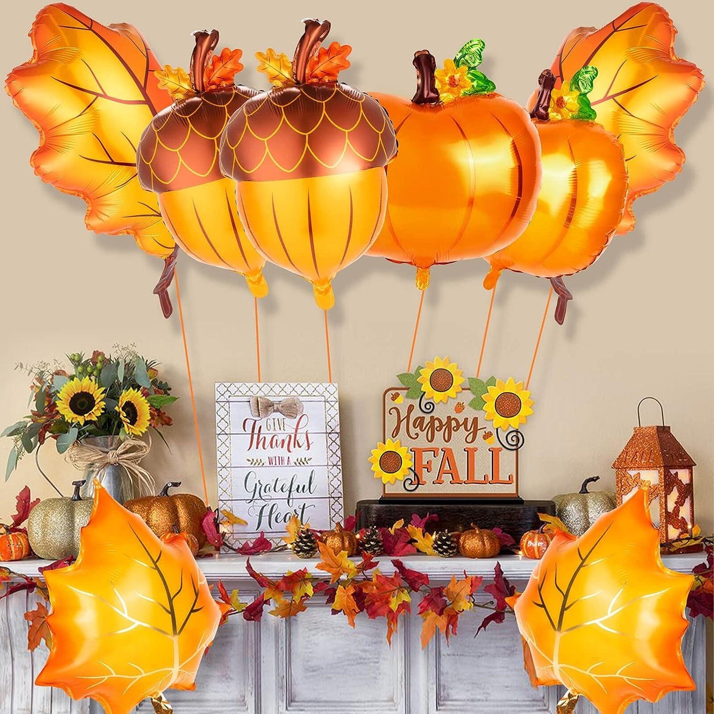 16Pcs Big Maple Leaves Acorn Balloons for Thanksgiving Home Festival Decorations - Hibrides