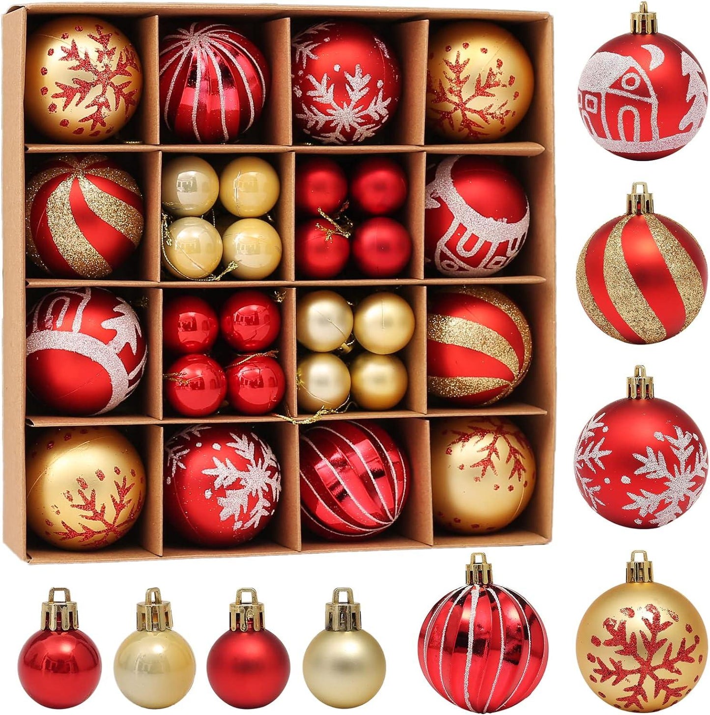 Christmas Balls Ornament Set 44Pcs Christmas Decorations Tree Balls for Family Holiday Wedding Party - Hibrides