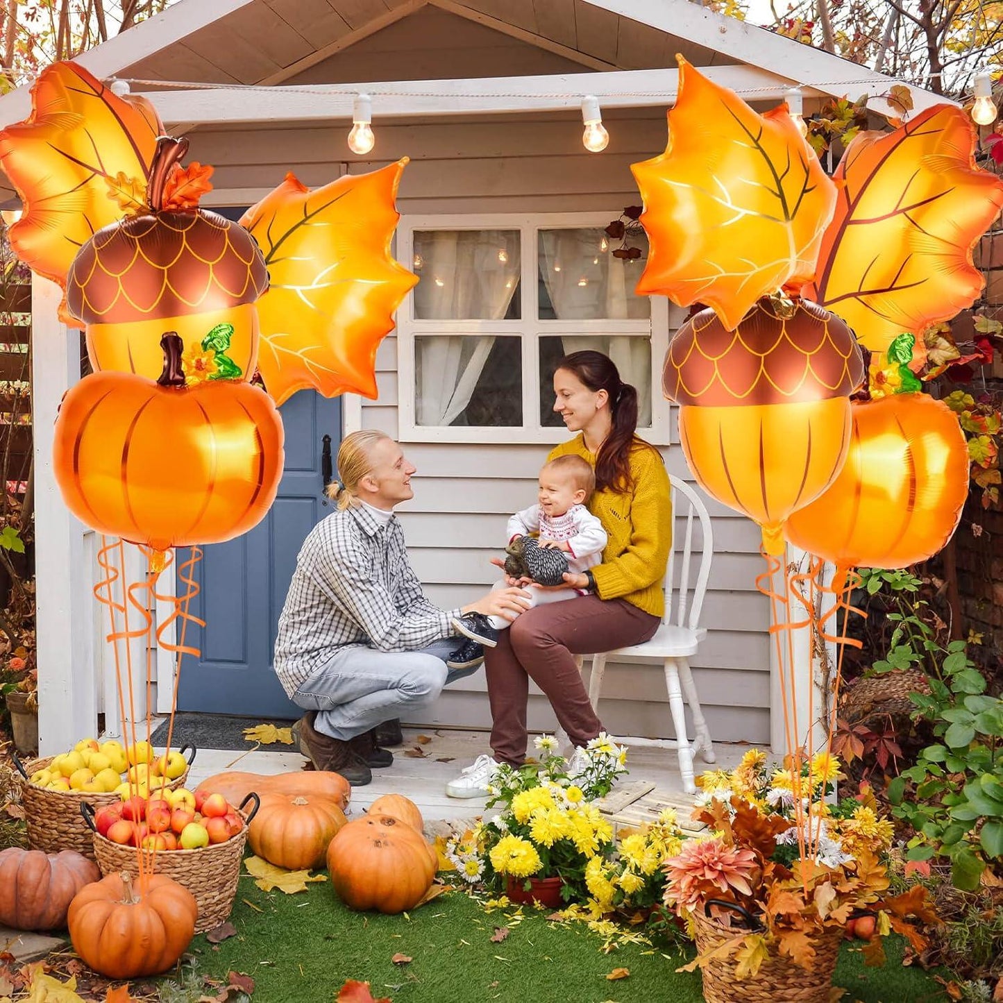 16Pcs Big Maple Leaves Acorn Balloons for Thanksgiving Home Festival Decorations - Hibrides