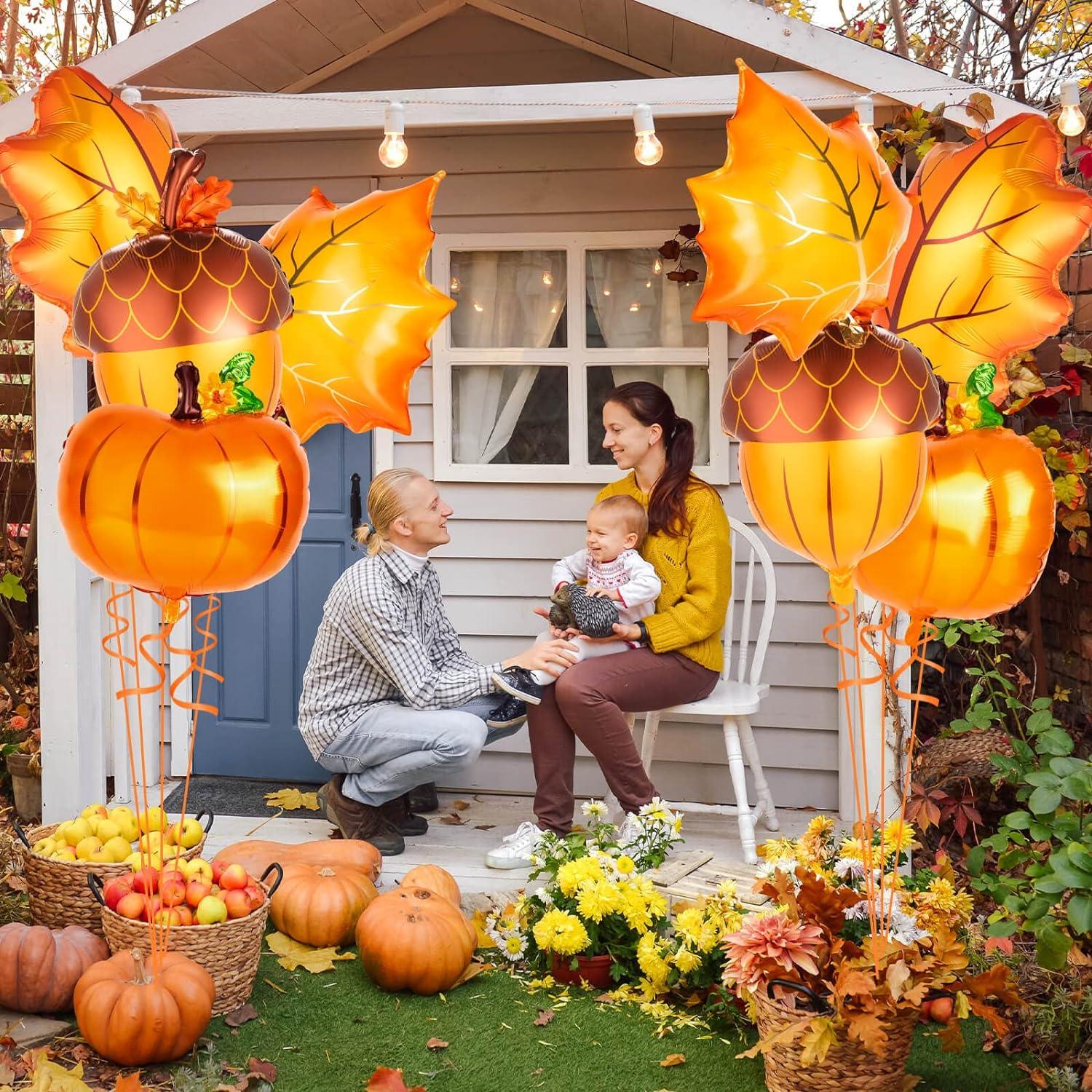 16Pcs Big Maple Leaves Acorn Balloons for Thanksgiving Home Festival Decorations - Hibrides