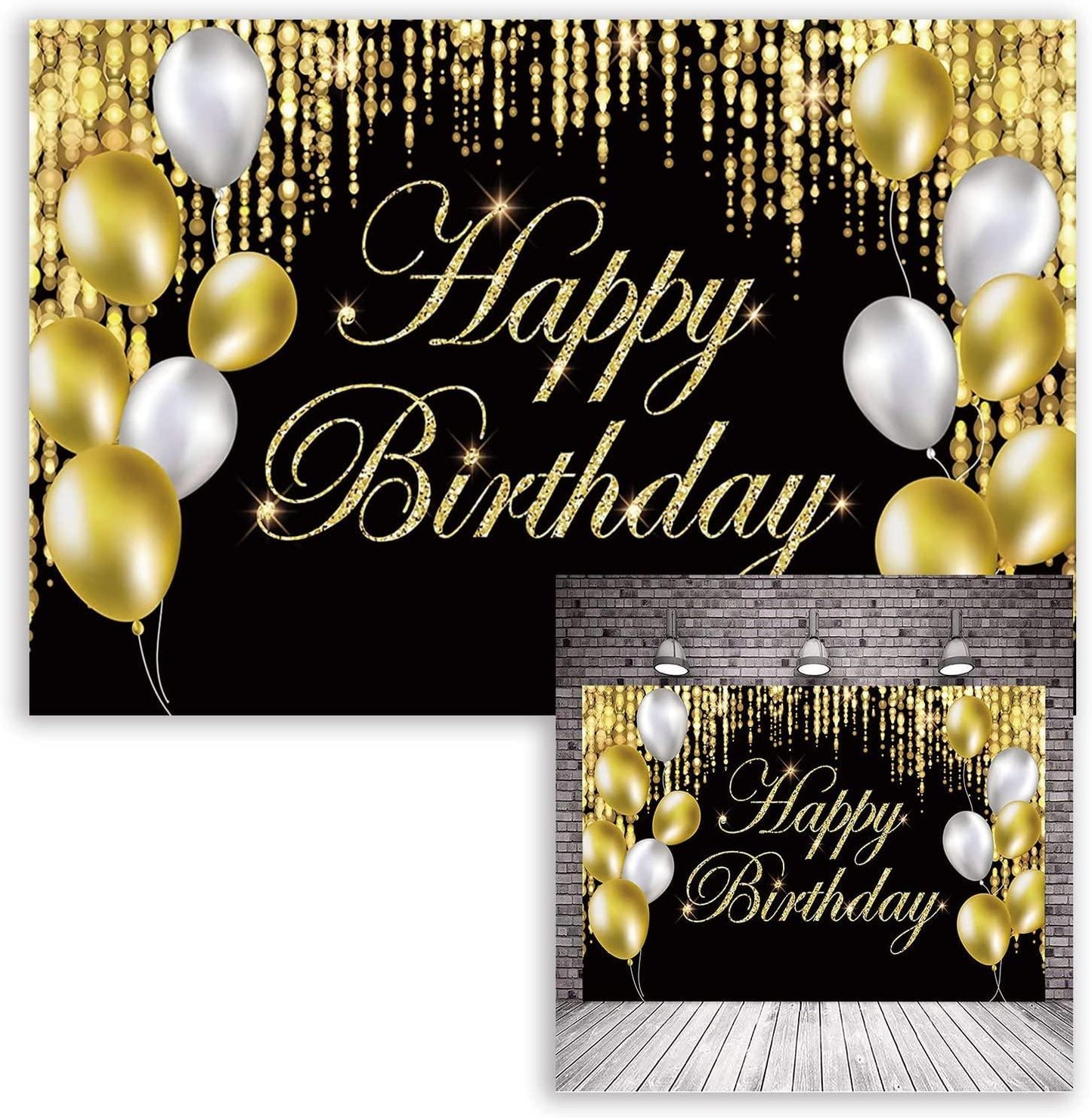 Happy Birthday Photography Backdrop Navy Blue and Silver Happy Birthday Sign - Hibrides