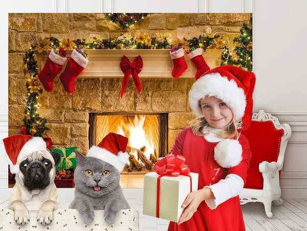 Christmas Photography Backdrops Child Christmas Fireplace Decoration Background for Photo - Hibrides