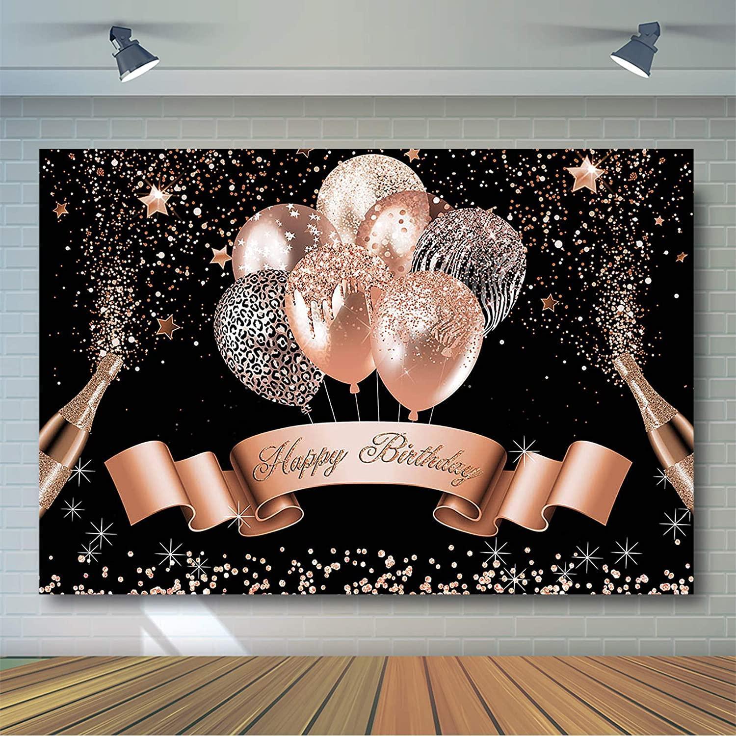 Glitter Balloon Birthday Backdrop for Girls Women Happy Birthday Party Banner - Hibrides