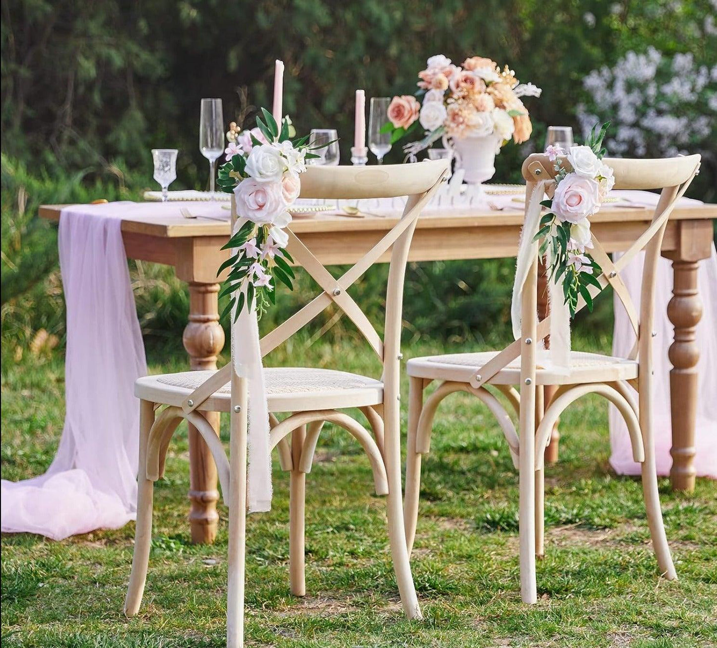 6pcs Outdoor Wedding Aisle Decorations Wedding Chair Decor for Wedding Ceremony White Wedding Artificial Flowers for Chair Decor Pew Flowers