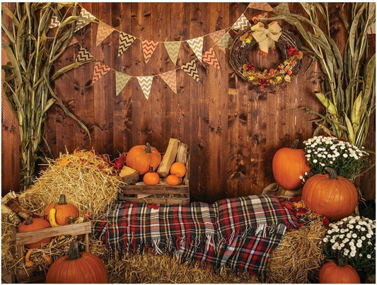 7x5FT Fall Thanksgiving Photo Backdrop Rustic Wood Board Barn Harvest Photography Background - Hibrides