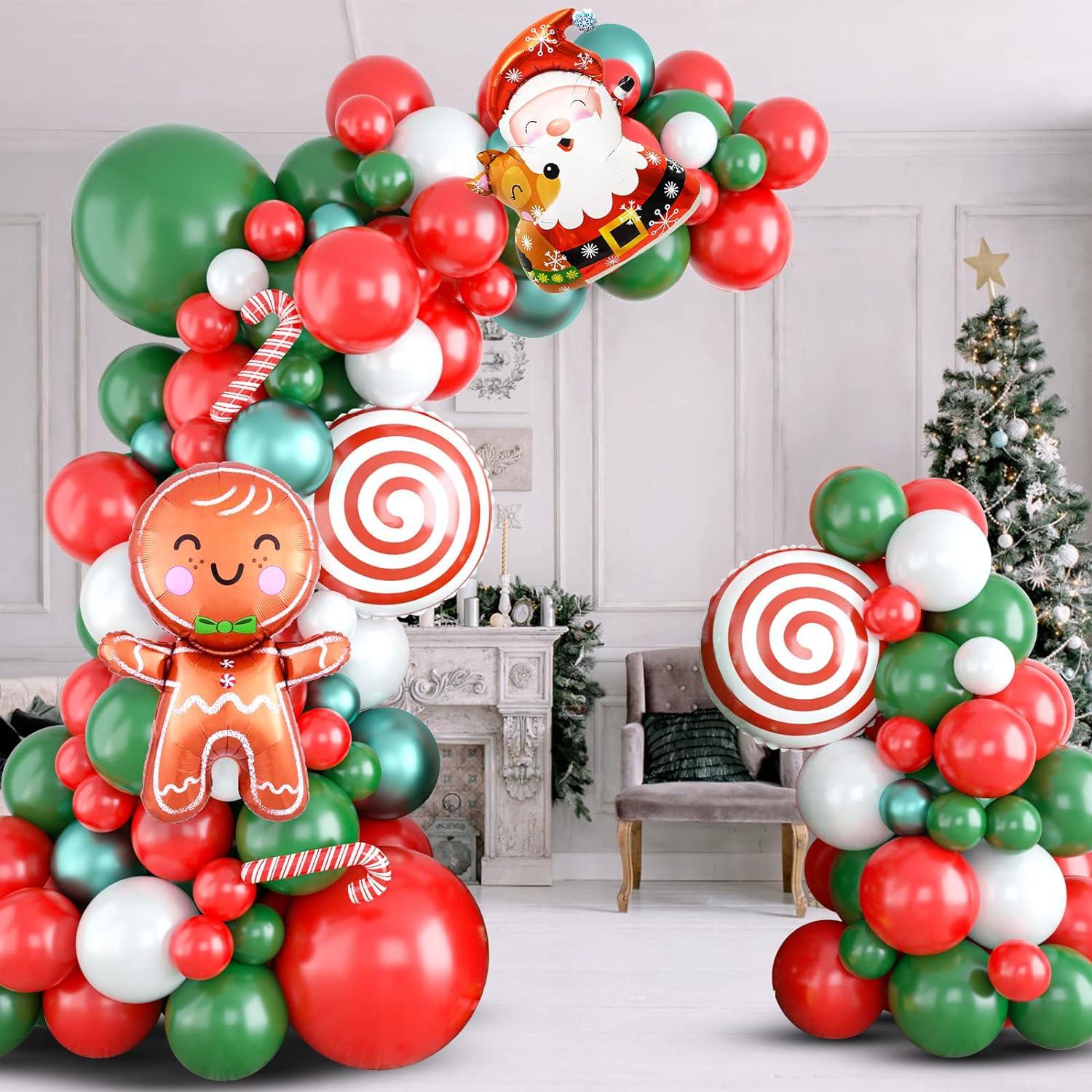 103PCS Christmas Balloon Garland Arch Kit, Christmas Balloon Arch with Metallic Green Red White Christmas Latex Balloons Snowflake Santa Christmas - Hibrides